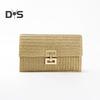 Women Clutch Bag Envelope Shape Bohemian Style Foldable Double-layer Straw Braided Solid Color Portable Summer Beach Vacation Handbag