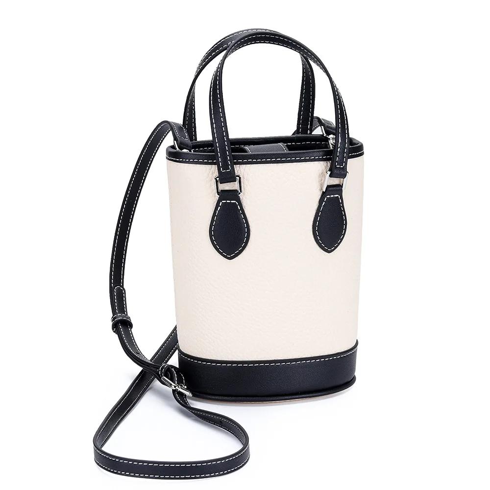 Luxury Women Cross Body Bags Trendy Genuine Cow Leather Lunch Bag Bucket Bag Food Basket Amazon Picnic Handbag Soft Top-handle