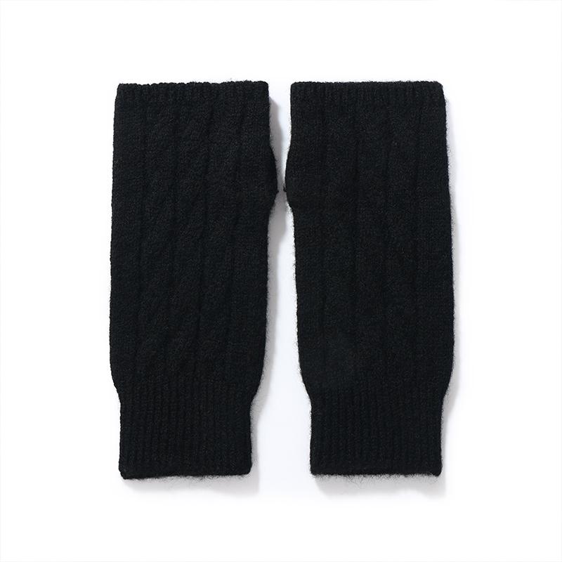 Женские зимние 100% шерстяные плетеные перчатки без пальцев, теплые вязаные нарукавники с половиной пальца, однотонные, для походов, защита запястий