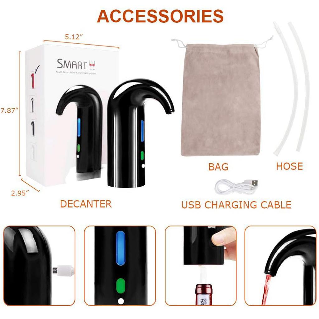 Electric Wine Aerator Pourer Portable One-Touch Wine Decanter Black