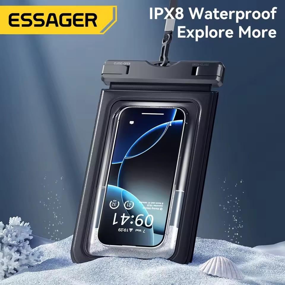 Essager IPX8 Dual-pocket Waterproof Phone Case for iPhone16 15 14 13 Floating Dry Bag for Snorkeling Beach Swim Universal Cover