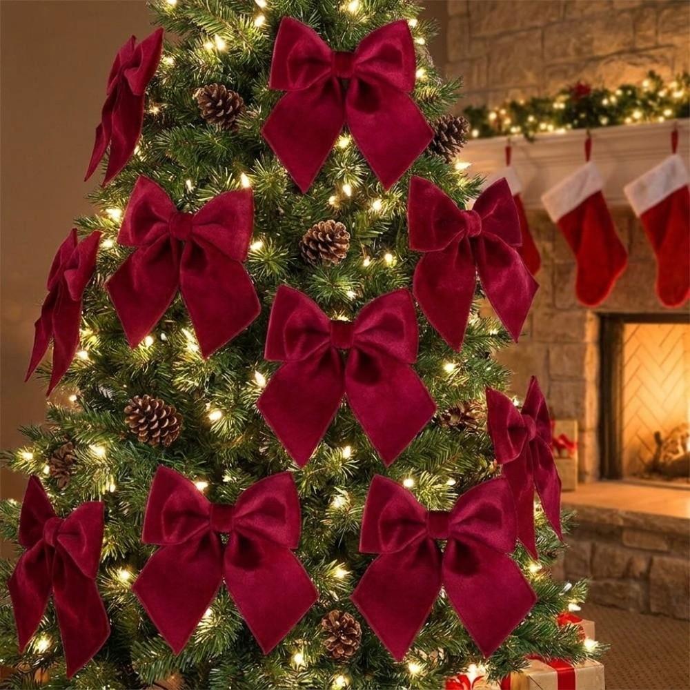 Solid Color Christmas Bow Ornament Bow Xmas Gift Box Bow Xmas Hanging Pendant Christmas Decor