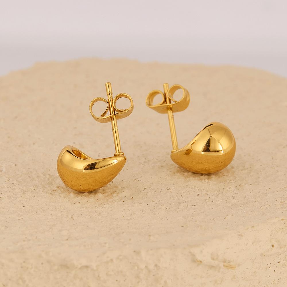 Minimalist 18K Gold Plated Stainless Steel Geometric Semi-Hollow Water Drop Stud Earring for Women