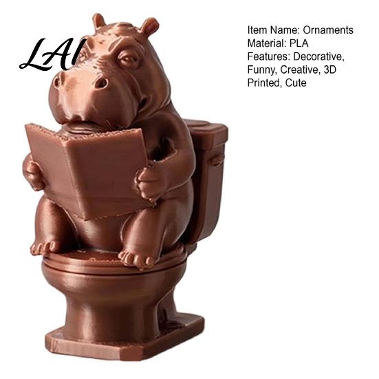 Humorous Reading Hippo Figurine 3D Printed Hippopotamus Toilet Figurine Funny Bathroom Decor Creative Unique Shelf Decor on Statue for Home