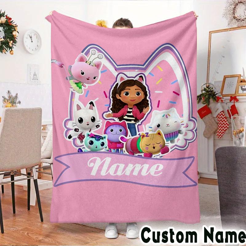 Custom Name Kitty Dollhouse Adventure Throws Blanket Flannel Blankets for Couch Bed Gifts for Men Women Picnic blanket Christmas fan gifts