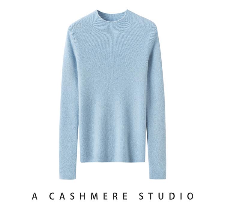 Women's Cross-border Striped Cashmere Knit Slim-fit Sweater, Half-high Neck