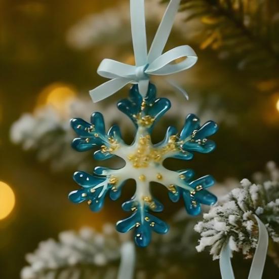 Yousheng 1/2/5Pcs Handmade Christmas Ornament Blue Golden Reindeer Snowflake Charm Christmas Tree Pendant Holiday Decoration