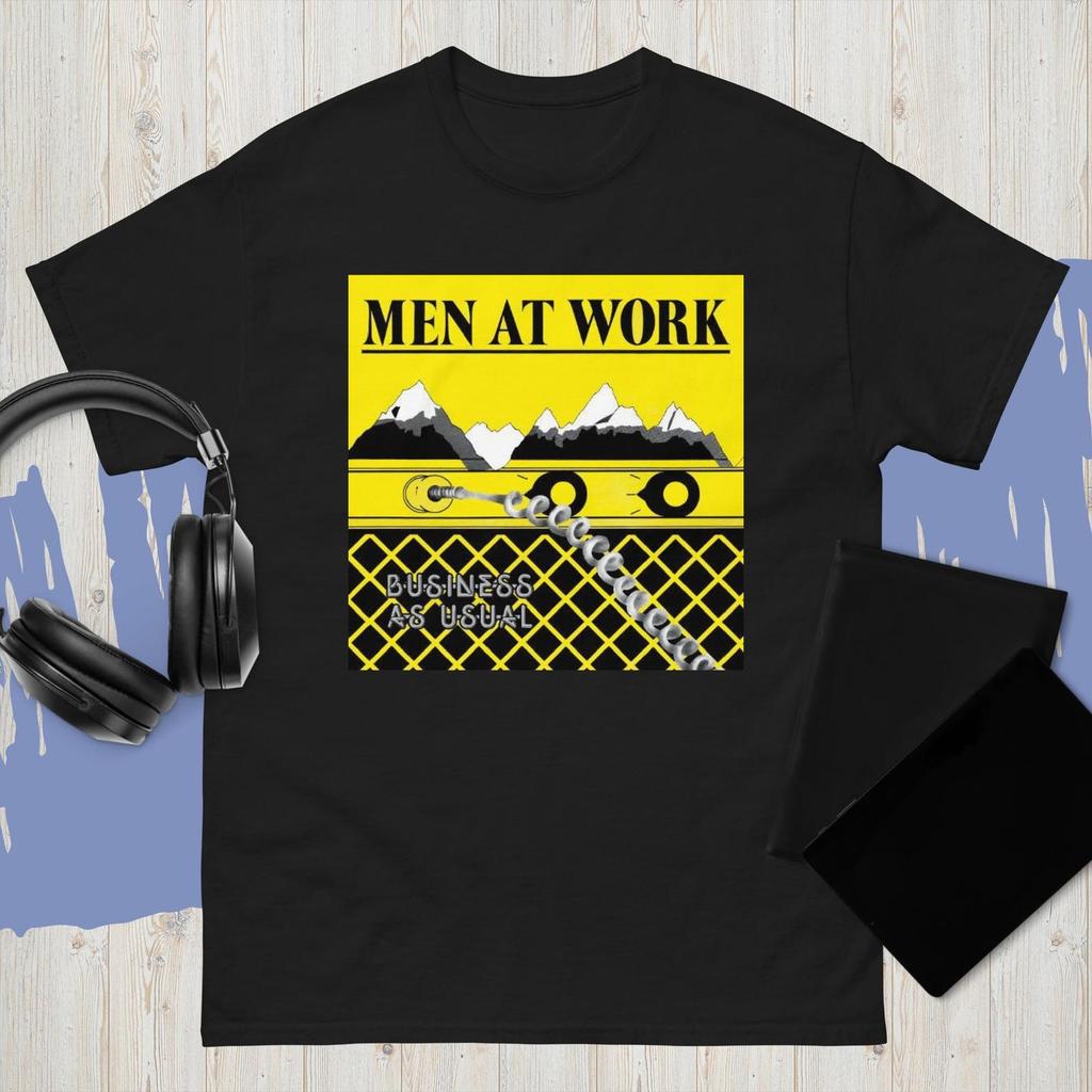Men At Work Business As Usual Album Cover White Black Shirt Usa Size S-XXXL