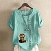 Women's Fashion Owl Prined Short Sleeve T-shirt Loose Cotton Shirt Casual Loose Summer Blouse Plus Size Tops