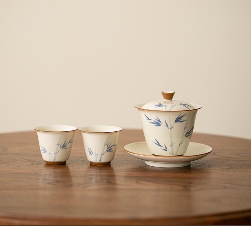 150 мл расписанная вручную миска с бамбуковой крышкой из хурмы, бытовая гайвань против ожогов, ручная работа, супница для приготовления чая, чашка для чая, чайные принадлежности