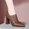 Мода 2024 Осень/Зима Новые Универсальные Ботильоны на Толстом Каблуке Обувь на Высоком Каблуке Маленькие Кожаные Туфли Заостренный Средний Каблук Короткие Ботинки