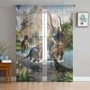 Анимированный Мультяшный Персонаж Динозавр Мягкие Тюлевые Шторы для Гостиной С Принтом Прозрачная Прозрачная Тканевая Штора Окно Спальни