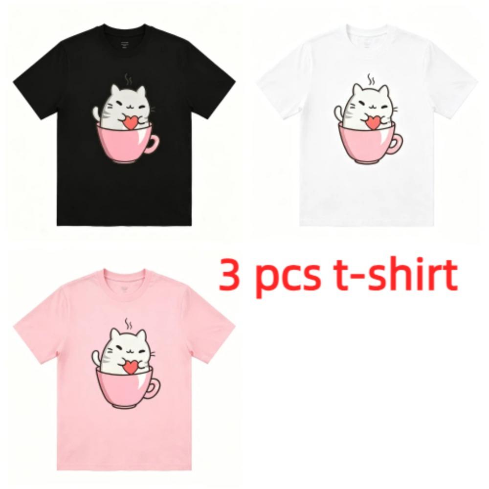 Cartoon Shy Loving Mouse Print Women's T-Shirts Summer Fashion Street Outdoor Casual T-shirt Tops for Men's and Women's Tees Top