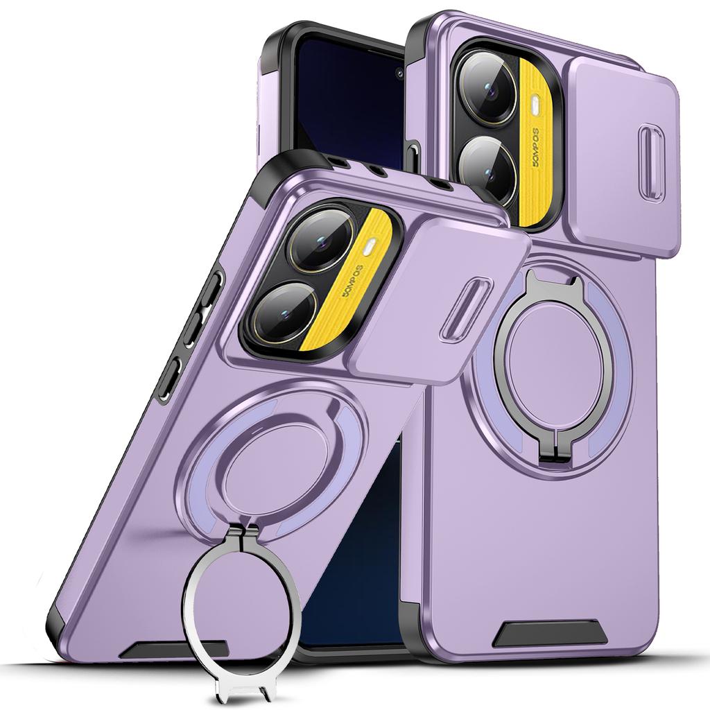 Чехол для POCO X6 X7 Pro 5G Чехол Armor Сдвижная защита объектива камеры Задняя крышка для Xiaomi POCO X7 X6 Кольцо-подставка Противоударный Funda