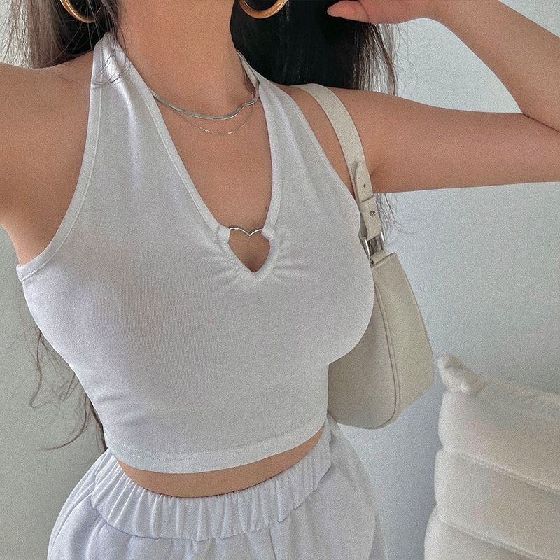 Женский летний однотонный топ без рукавов с открытой талией и лямками