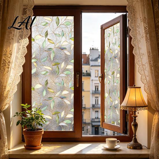 Kitchen Glass Film Water Ripple Texture Floral Window Stickers Decorative Static Privacy Film Stickers Removable PVC Sticker for Home Office