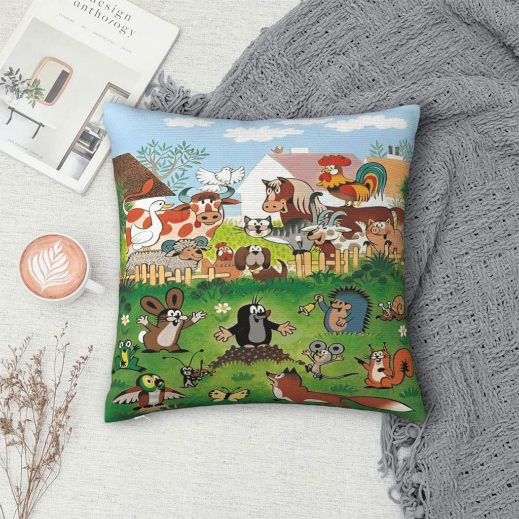 The Little Mole Cartoon Animal Printed Pillowcase Cushion Cover Throw Pillow Cover New Style Bedroom Decor Square Multiple Sizes