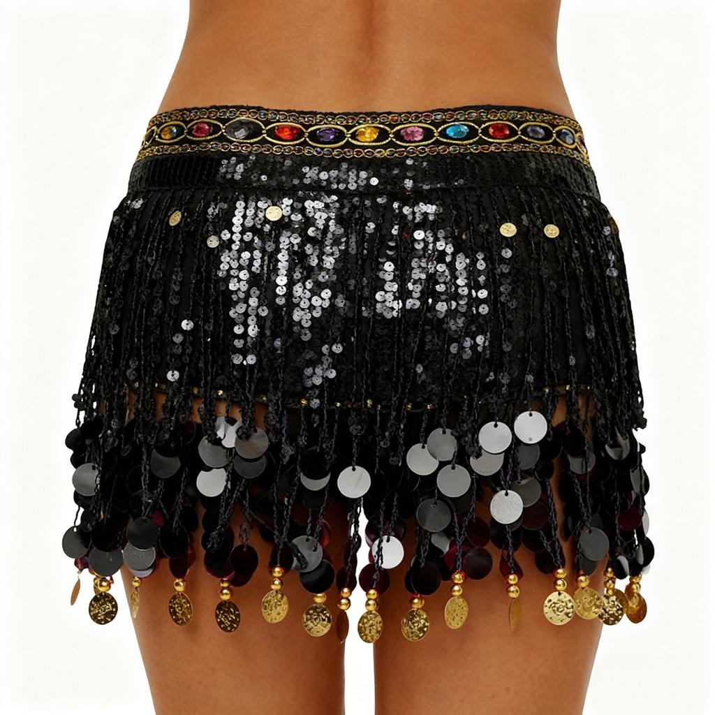 Женская сексуальная юбка с высокой талией, расшитая пайетками, поясные аксессуары, шарф для танца живота с пайетками