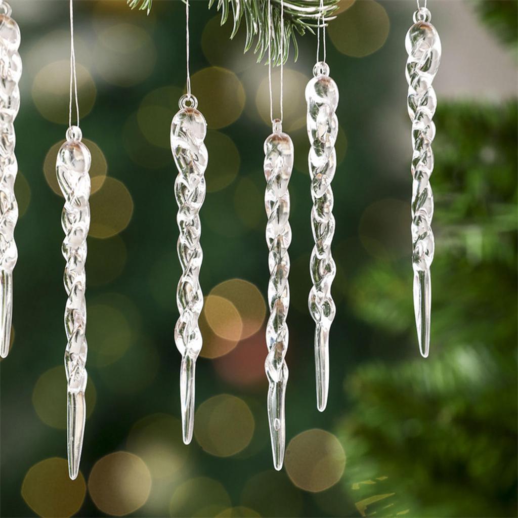 Sparkling Crystal Icicle Clear Glass Christmas Tree Ornaments Xmas Hanging Decorations Holiday Party New Year Festive Home Decor