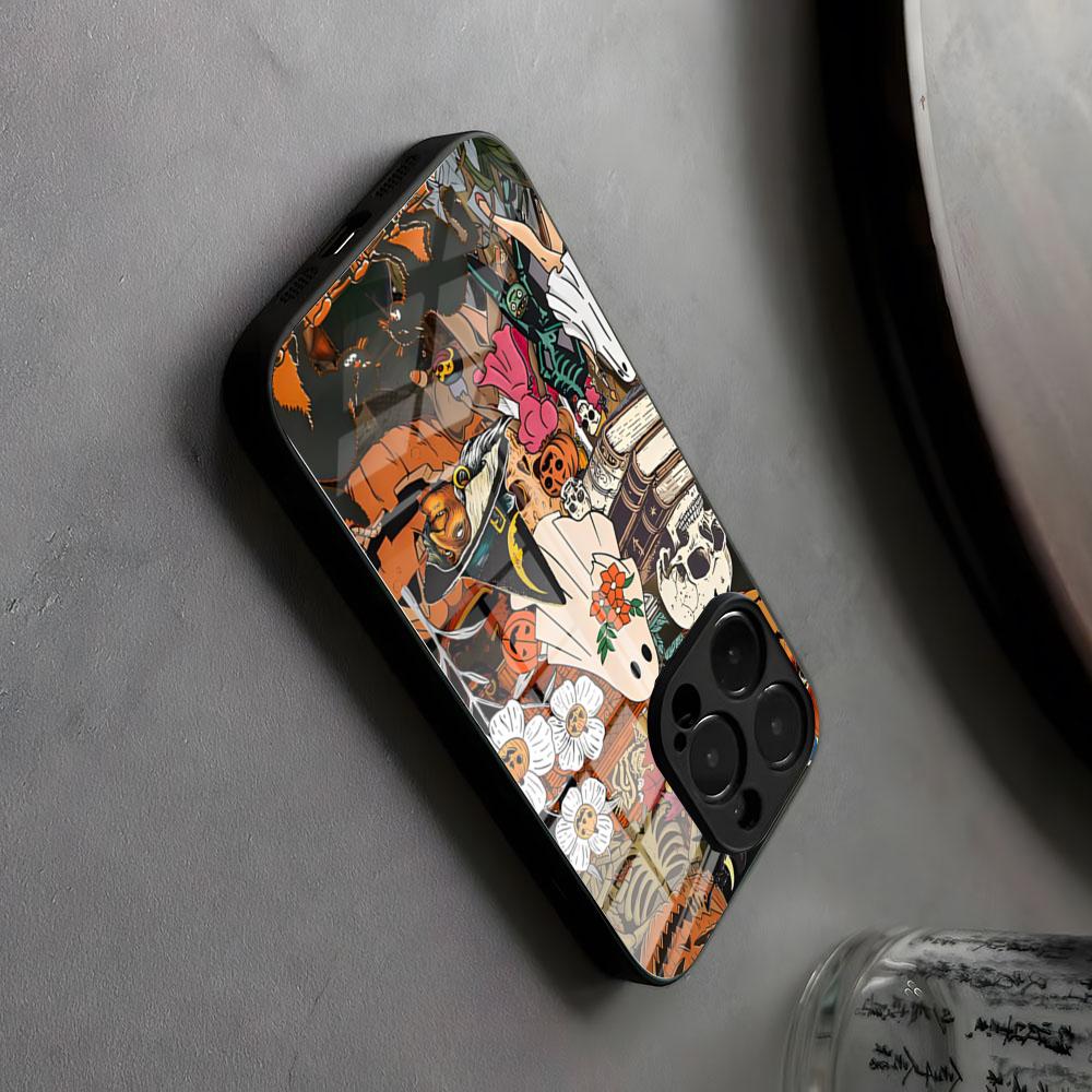 Счастливый Страшный Хэллоуин Чехол для Телефона Стекло Для IPhone17 Air 16 15 17 14 Pro Max 13 12 11 X Японская Анимация XS XR Plus Для Samsung