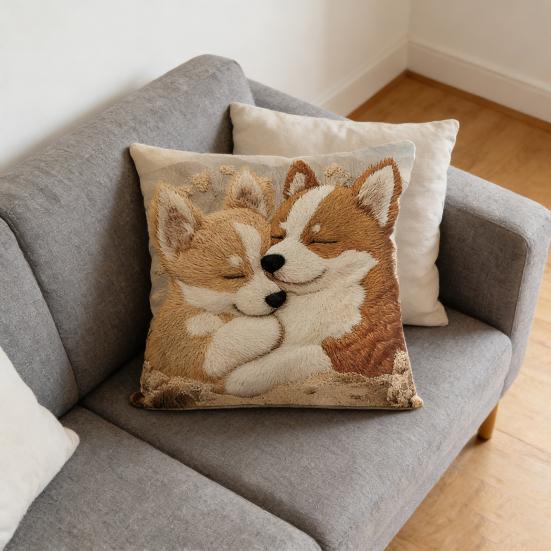 2D Наволочка с животным, Имитация вышивки, Узор альпаки, Наволочка, Собака, Шотландская корова, Декоративная