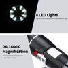 1600X Wired Digital Microscope Portable Handheld Microscope with USB+Micro USB Interfaces 8 LED