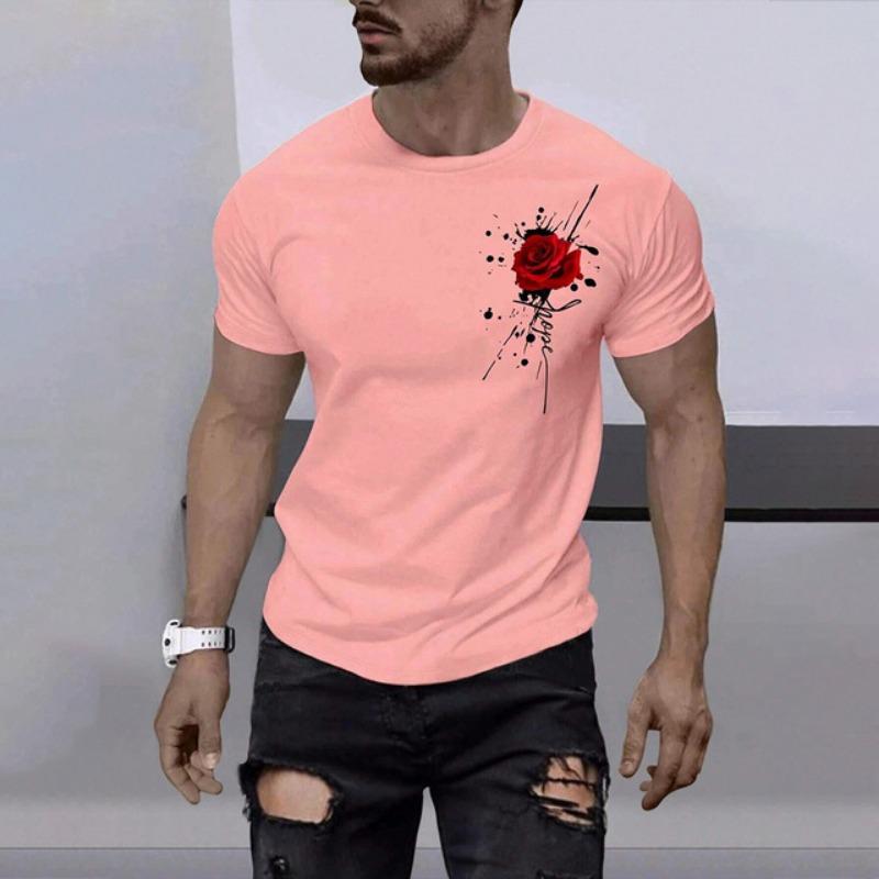 Футболка мужская с принтом в виде розы большого размера 2024 года, мягкая, с круглым вырезом, коротким рукавом, свободные мужские футболки большого размера, одежда