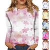 Женская мода повседневный топ с длинным рукавом и круглым вырезом с цветочным принтом