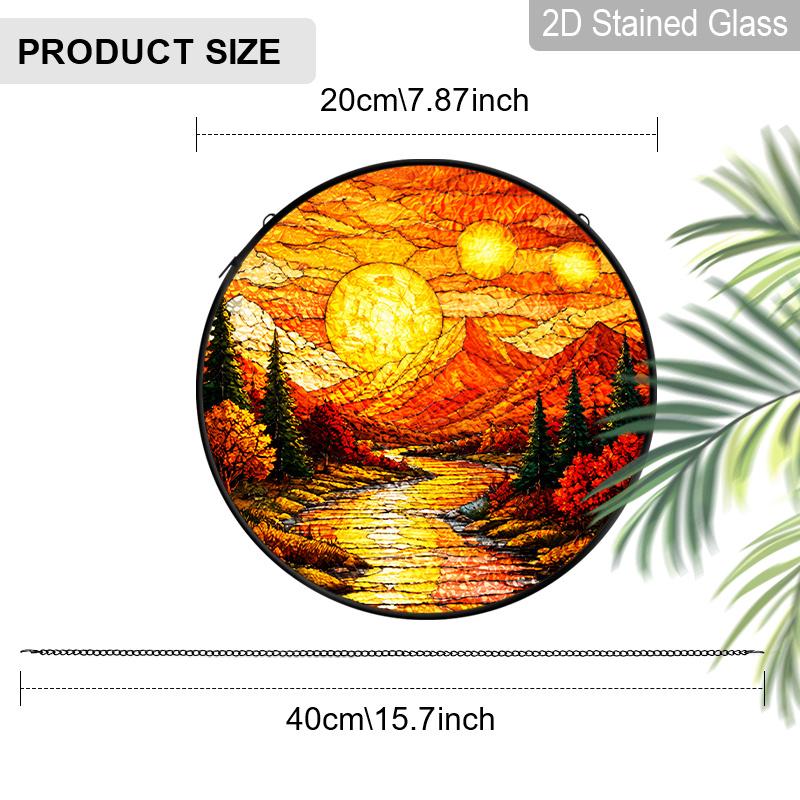 1pc 2D Flat Mountain Sunset Suncatcher Stained Glass Window Hanging, Rustic Mountain Landscape Sun Catchers Indoor Window Glass Wall Art Decor