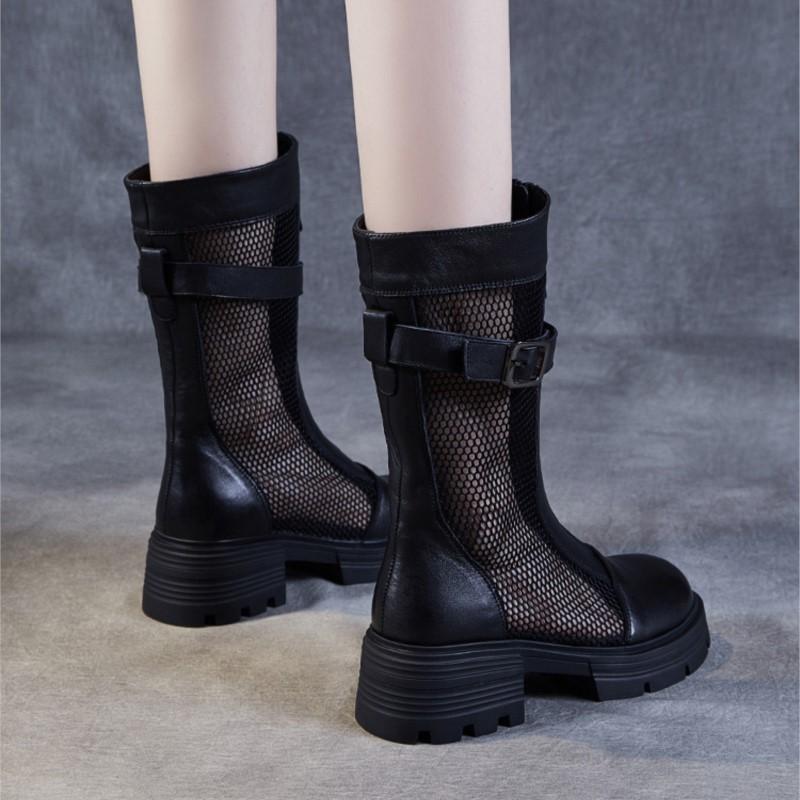 Johnature Летние ботинки из натуральной кожи с сетчатой вставкой, дышащие, универсальные сандалии на толстом каблуке