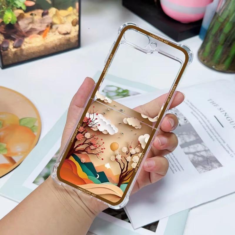 Роскошный чехол с 3D-узором и пейзажным артом для Samsung Galaxy Z Flip 6 5, чехол-накладка для Samsung ZFlip4 Z Flip 3, противоударный чехол-сумка