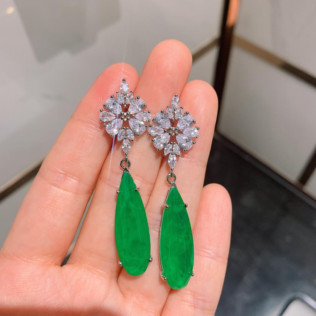 Jewelry Classic Retro Simulation Emerald Big Earrings Evening Water Drop Main Stone 10 * 30