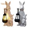Садовая солнечная статуя кролика с фонарем, светодиодная подсветка, уличная скульптура кролика, водонепроницаемая смоляная фигурка кролика для пасхального патио, двора, газона, декора