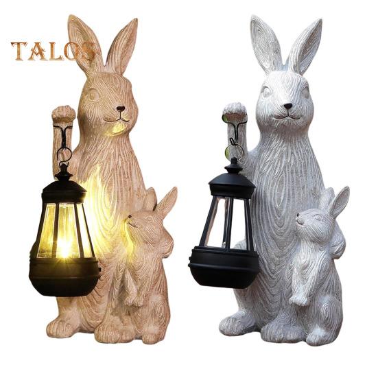 Садовая солнечная статуя кролика с фонарем, светодиодная подсветка, уличная скульптура кролика, водонепроницаемая смоляная фигурка кролика для пасхального патио, двора, газона, декора