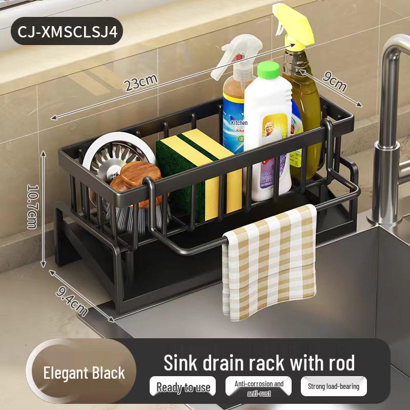 Wall-Mounted Sink Rack: Dish Soap Holder & Drainer for Sponges and Steel Wool.