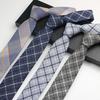 Men'S Cotton Tie Vintage British Nordic Japanese College Style Student Ins Shirt Narrow Plaid Grey Gentleman Tide