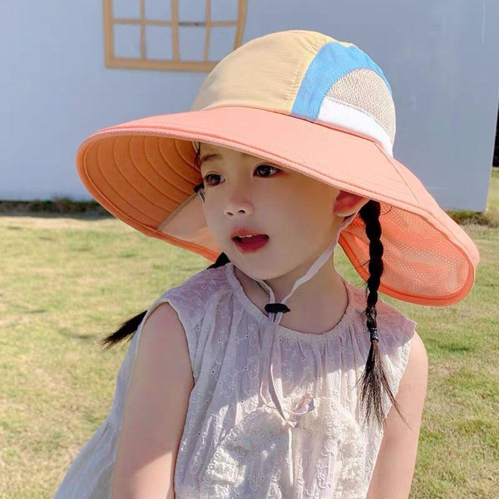 UV Protection Baby Fisherman Cap Sunscreen Wide Brim Bucket Hat Fashion Kids Sun Hat  Girls