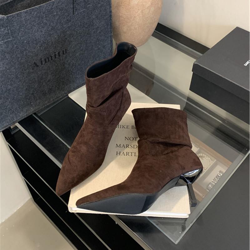 Мода Bailamos Зимний Новый Бренд Женские Ботильоны Мода Острый Носок Дамские Элегантные Ботильоны Челси Обувь Тонкий Высокий Каблук Платье Туфли-лодочки