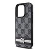 Dkny Leather Checkered Mono Pattern & Printed Stripes Case For Iphone 15 Pro Max - Black