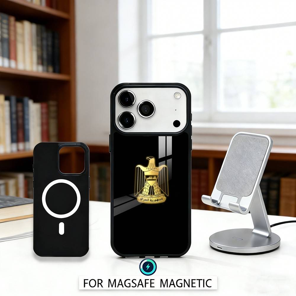 Чехол для телефона N-Nation Иракский флаг Для iPhone 17,16,15,14,13,12,Pro,Max Для MagSafe Магнитная беспроводная зарядка