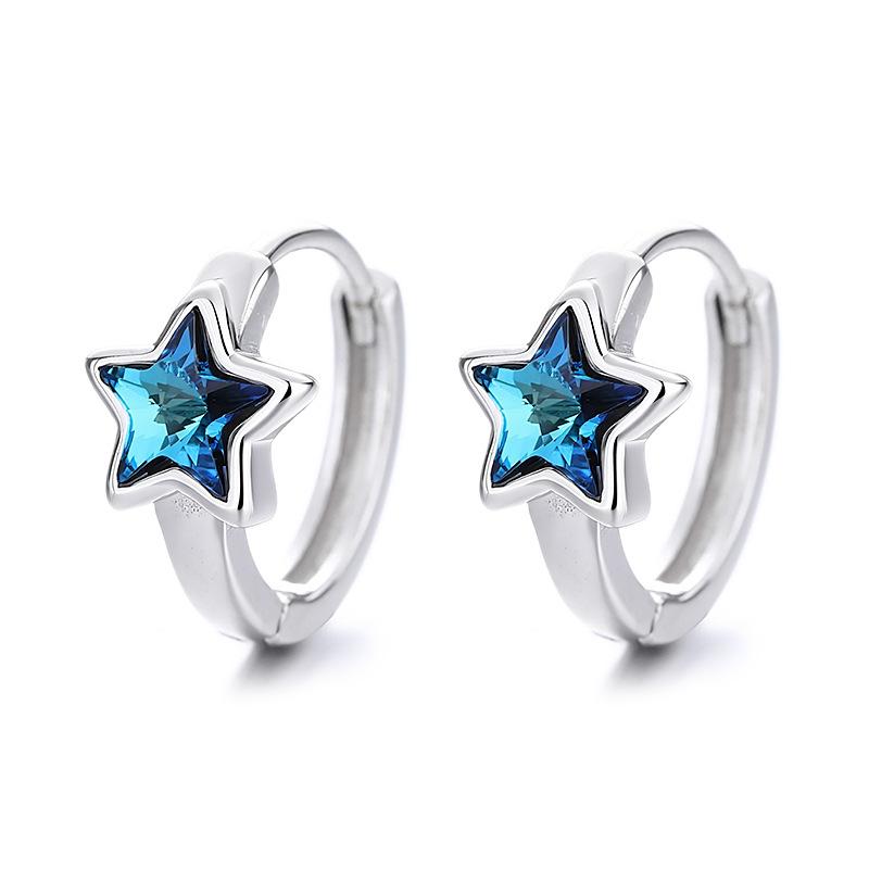 S925 Sterling Silver Korean Fashion Blue Star Earrings Women's Premium Earrings Ear Buckles Niche Versatile Earrings
