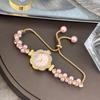French Romantic Pearl Slide-On Bracelet Watch for Women with Flower Diamond Inlay Fashion Quartz Timepiece Lady's Accessory