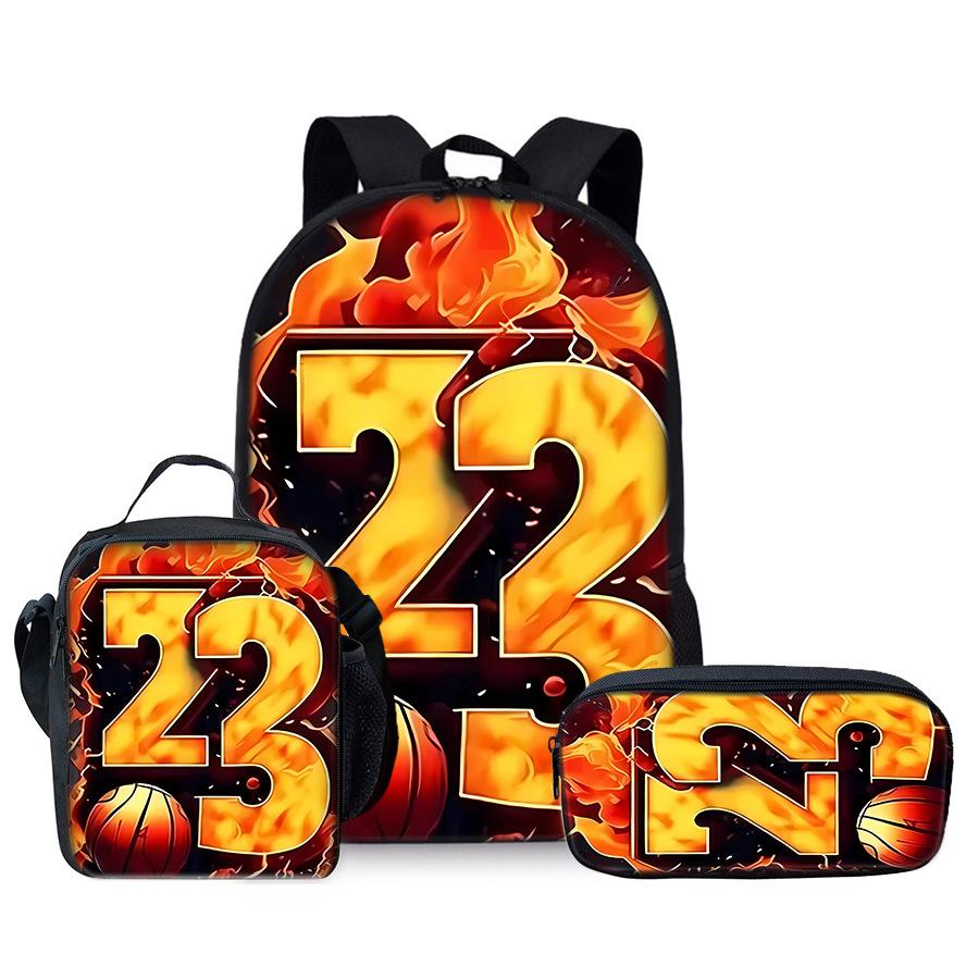Trendy Popular Novelty Basketball numbers 3D Print 3pcs/Set Student School Bags Laptop Daypack Backpack Lunch bag Pencil Case