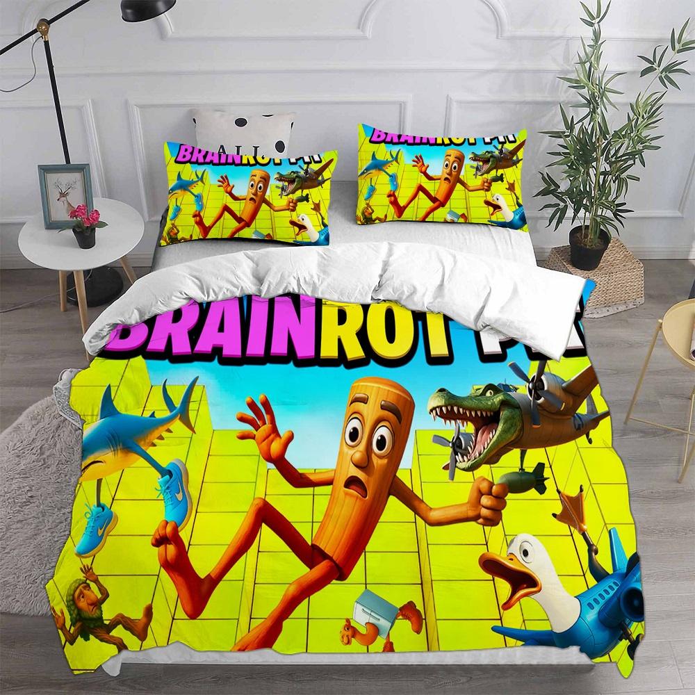 Ai Italian Brainrot Tung Tung Sahur Bedding Sets Comforter Quilt Bed Cover Duvet Cover Pillow Case 2-3 Pieces Sets Home Decor