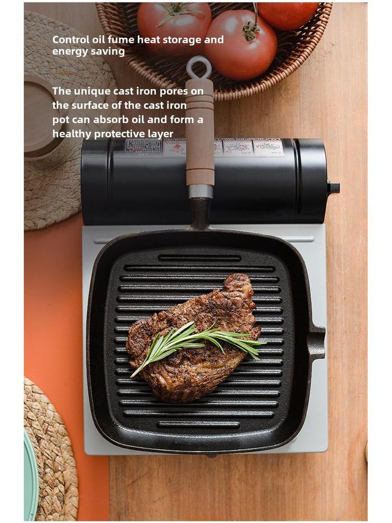 24 см чугунная полосатая сковорода для стейков, без покрытия и с антипригарным покрытием