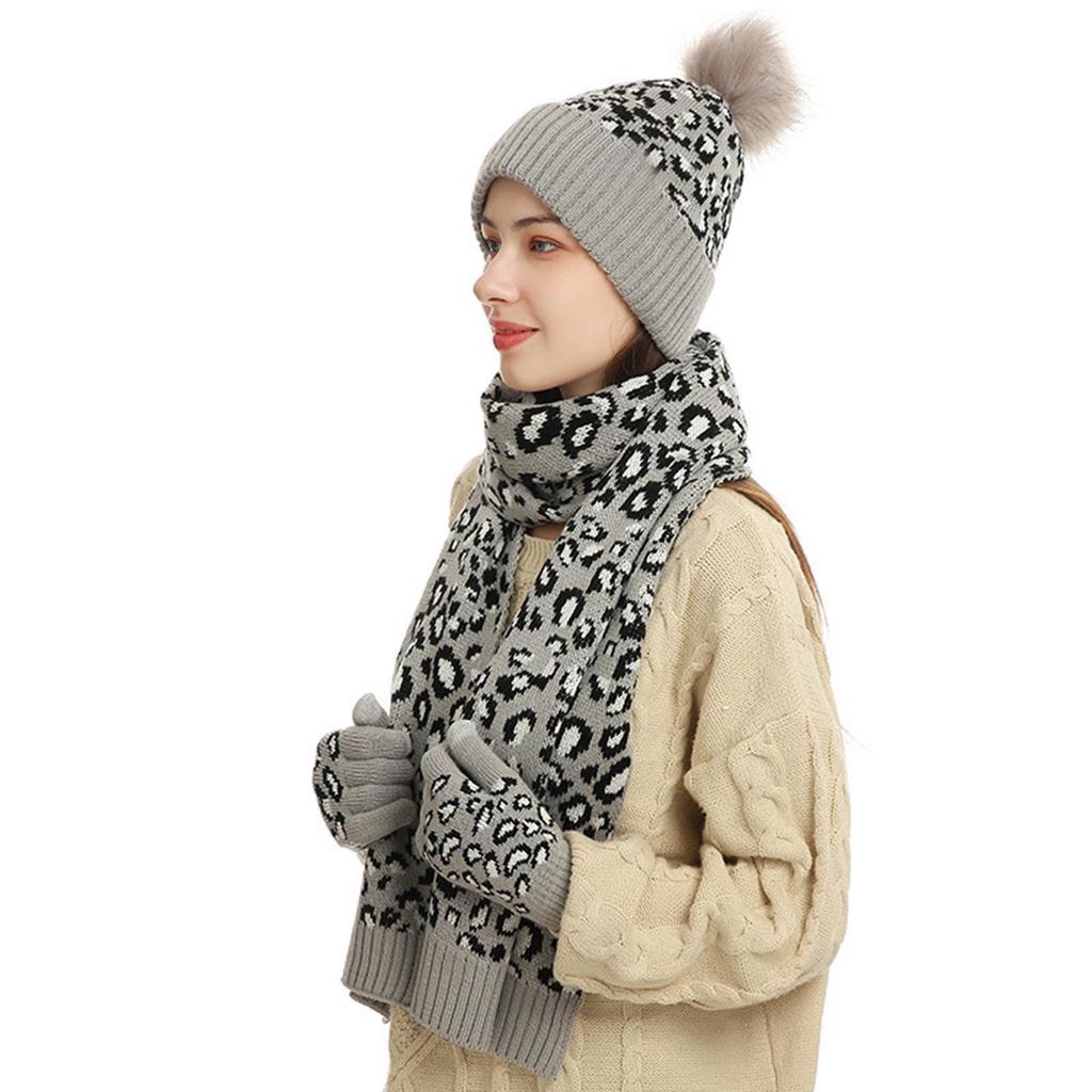 Women's And Men's Winter Fashion Warmth Cute Hat Scarf Gloves Casual Three Piece Set