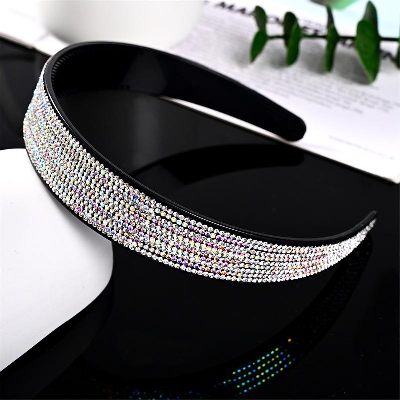 Korean-Style Wide Full-Strass Rhinestone Diamond-Inlaid Non-Slip Handmade Women's Gray-Hair Covering Hair Clip Headband Adult