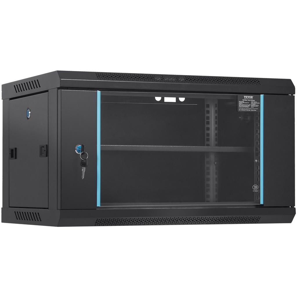 6U Wall Mount Network Server Cabinet, 15.5'' Deep, Server Rack Cabinet Enclosure, 200 lbs Max. Ground-mounted Load Capacity, with Locking Glass Door