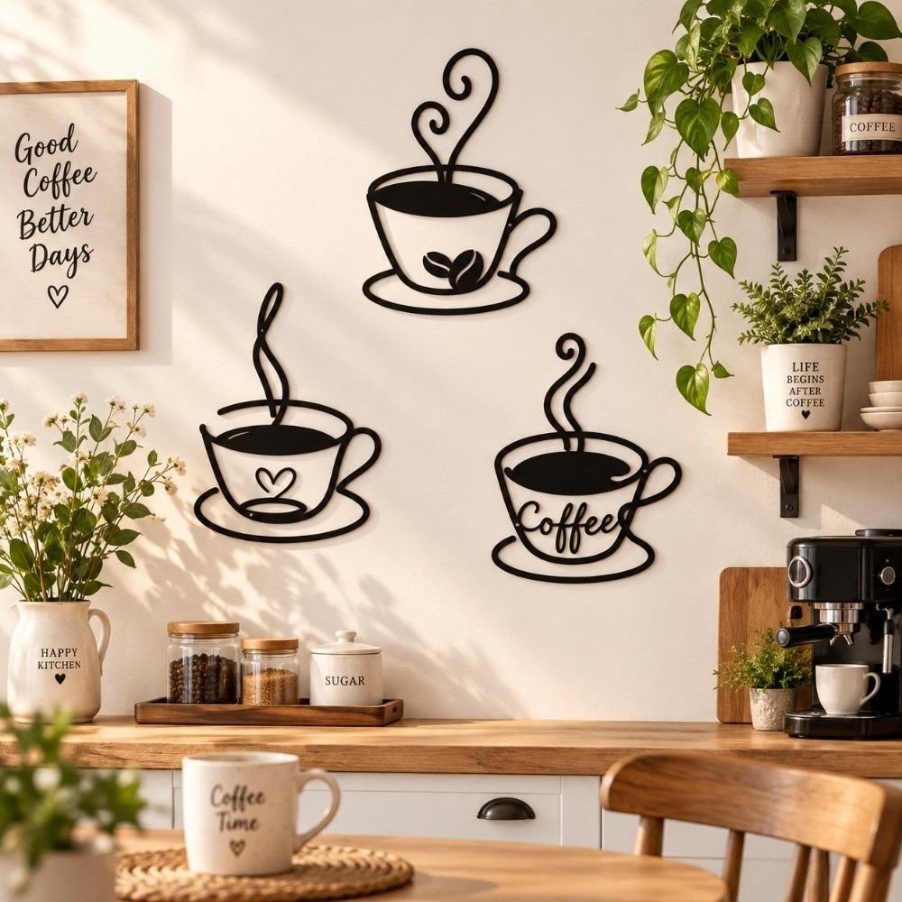 3pcs Nordic Style Coffee Cup Wall Hangings Creative Wall Art Coffee Shop Decorations Kitchen