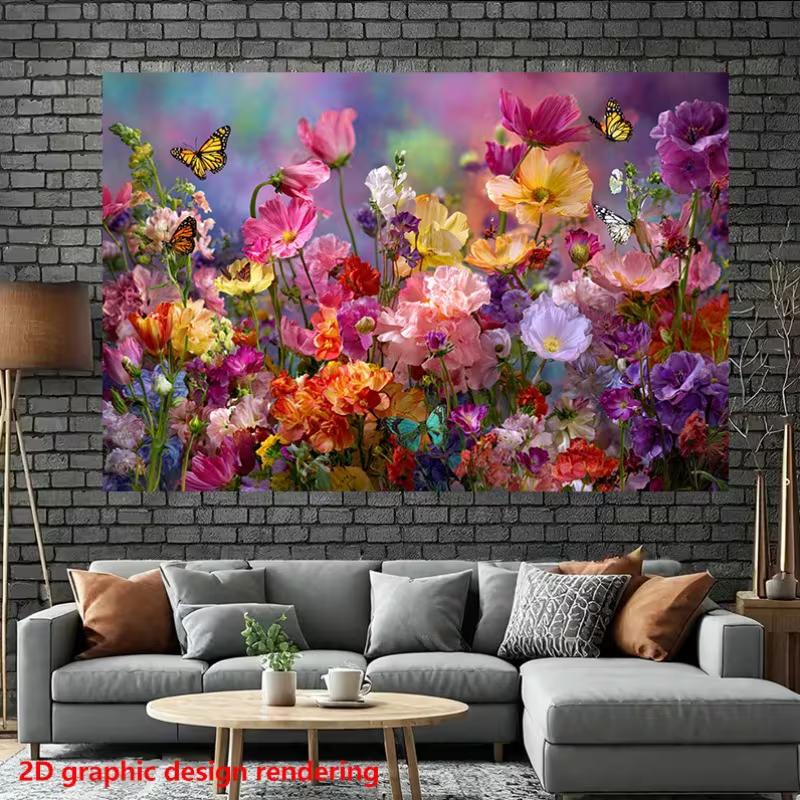 2D Colorful Wildflower Backdrop with Butterflies Background Cloth